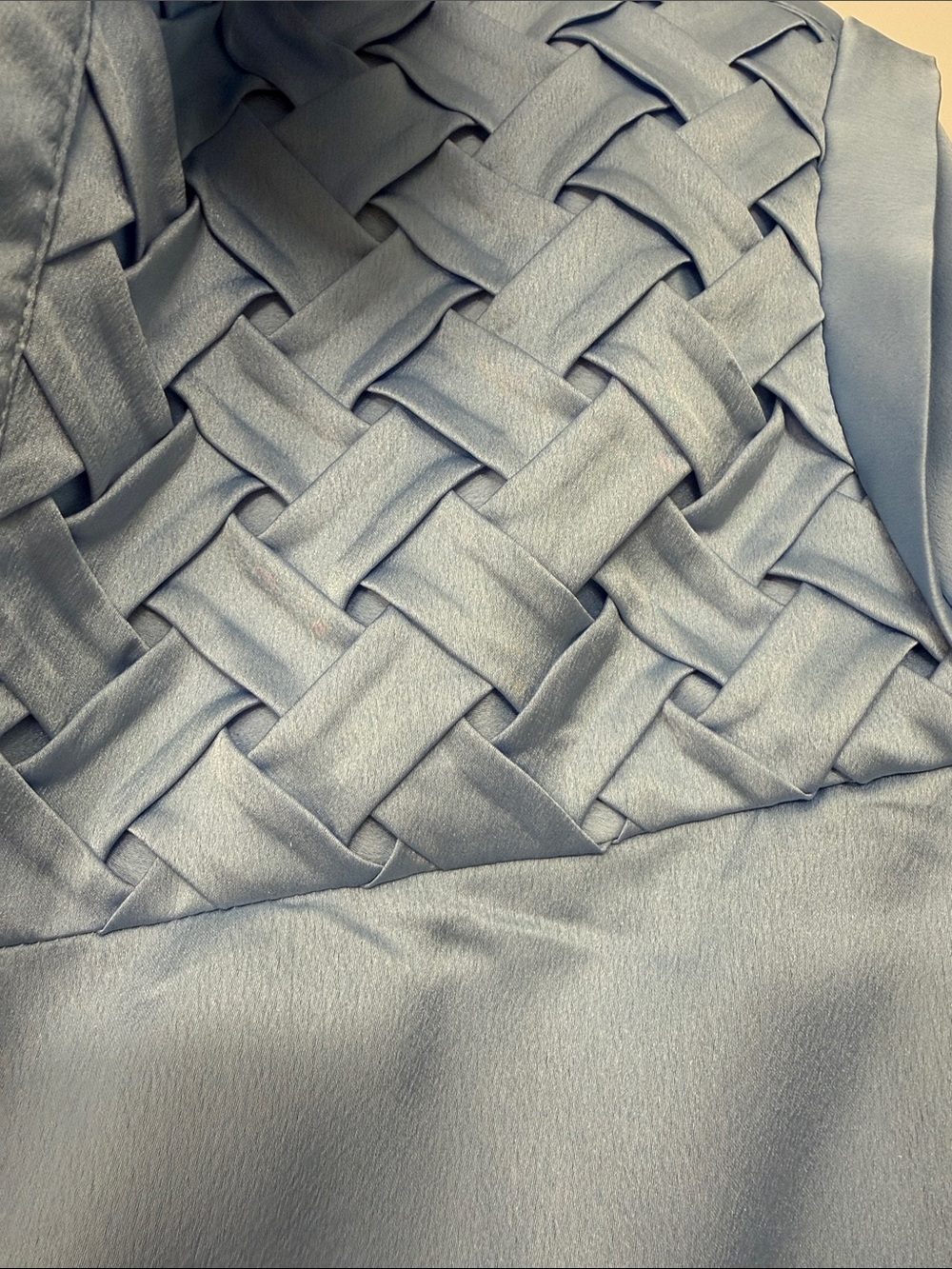 Woven Yoke Satin Button-Down Shirt in Light Blue Ptp 21” - Picture 5 of 6